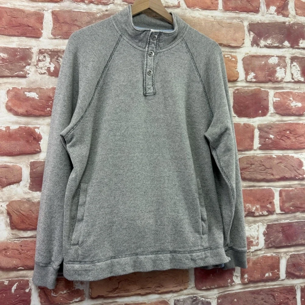 Tommy Bahama Sweater Mens Medium Gray 3 Button Henley Pullover 100% Cotton Knit